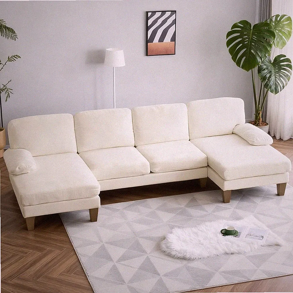 Beige Modern U-Shape Sectional Sofa - 4-Seat Convertible Couch 111