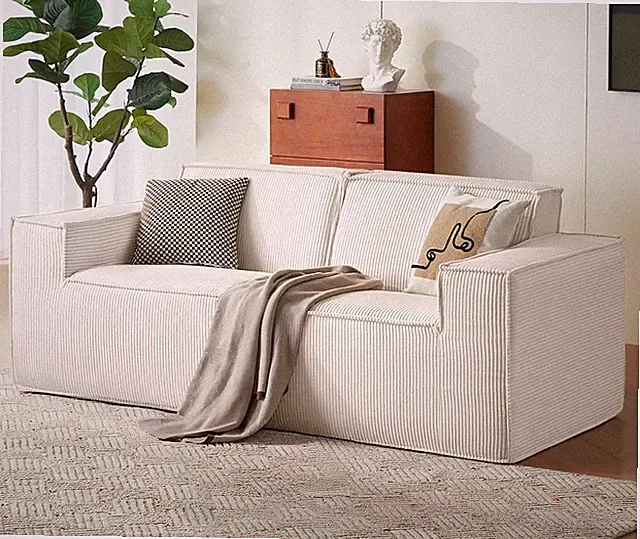 Beige Modular 2-Seat Loveseat Sofa - Comfy Corduroy Cloud Couch, No Assembly