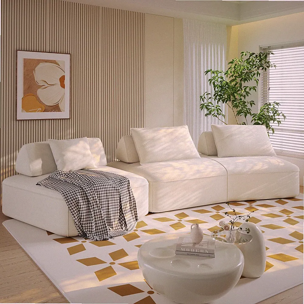 Beige Modular Sectional Sofa, 139" L-Shaped Cloud Chenille Sofa Bed