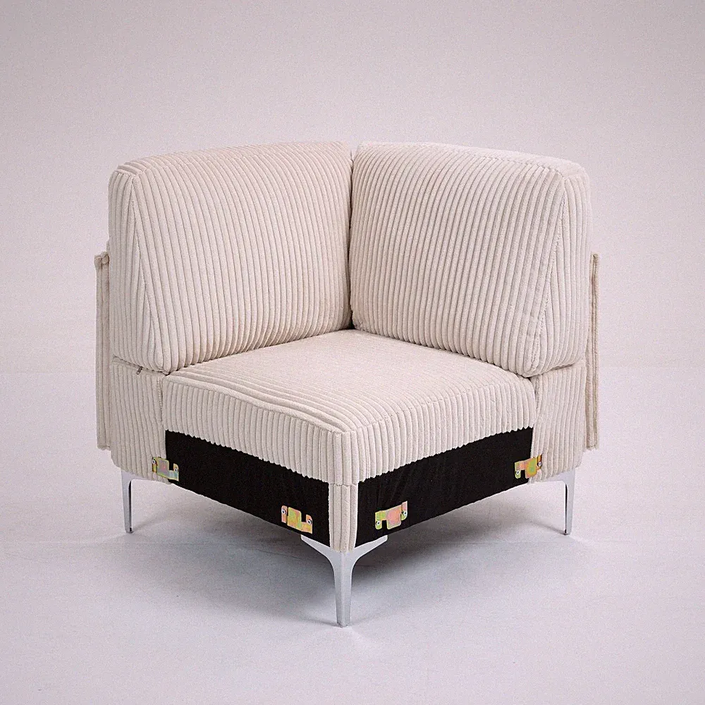 Beige Modular Sectional Sofa, Corner & Middle Seat, Corduroy Fabric