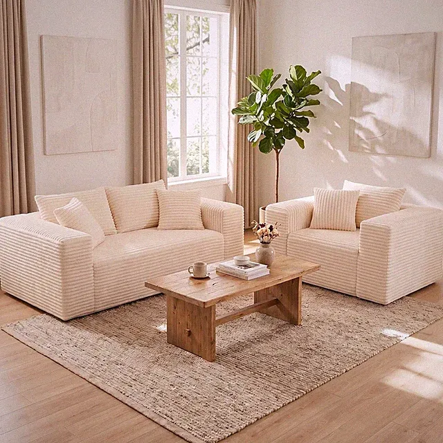 Beige Modular Sectional Sofa Set with Loveseat & Chair, No Assembly Required
