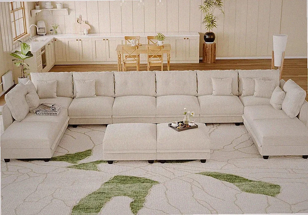 Beige Oversized U-Shaped Sectional Sofa with Storage & Sleeper Feature