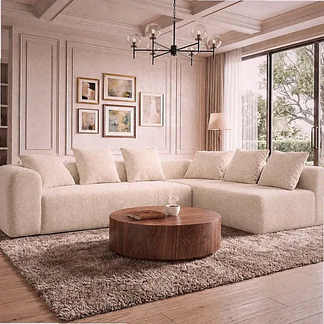 Beige Pebble L-Shaped Modular Sofa - No Assembly, Deep Seat Comfort