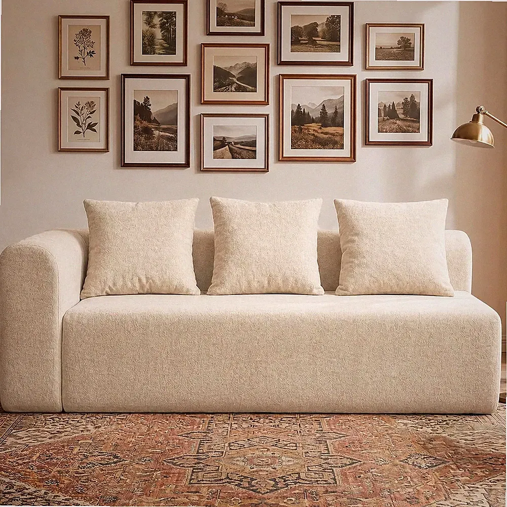 Beige Pebble Loveseat Sofa, 71" Right Armrest, Deep Seat, No Assembly Needed