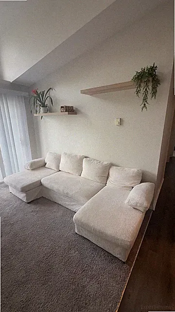Beige Polyester Fabric Sectional Sofa with Chaise, Contemporary Modern, 4 Seat