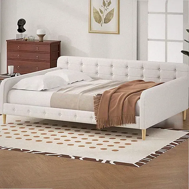 Beige Queen Size Daybed with 4 Support Legs