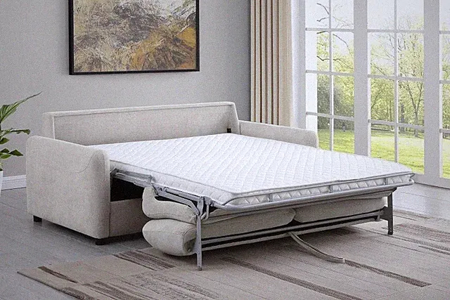 BEIGE QUEEN SLEEPER SOFA COUCH PULL OUT BED LIVING ROOM FURNITURE