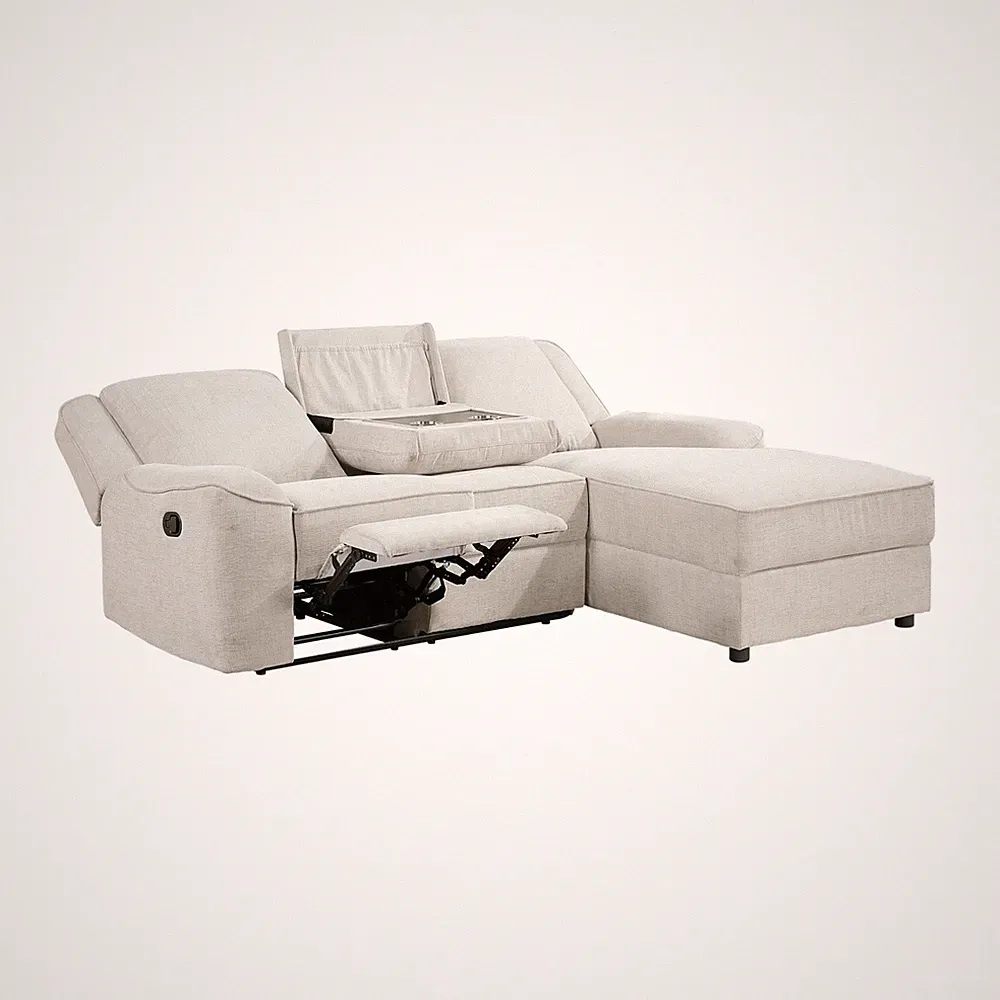 BEIGE RECLINER CHENILLE SOFA CHAISE SECTIONAL CONSOLE LIVINGROOM FURNITURE