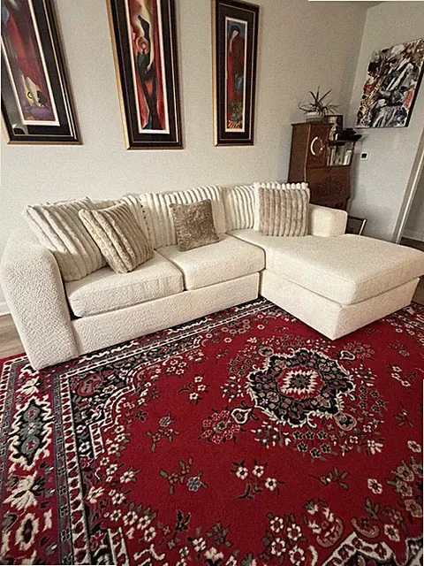 Beige Sectional Sofa 3 Seater w/55 " Chaise lounge 5 pillows