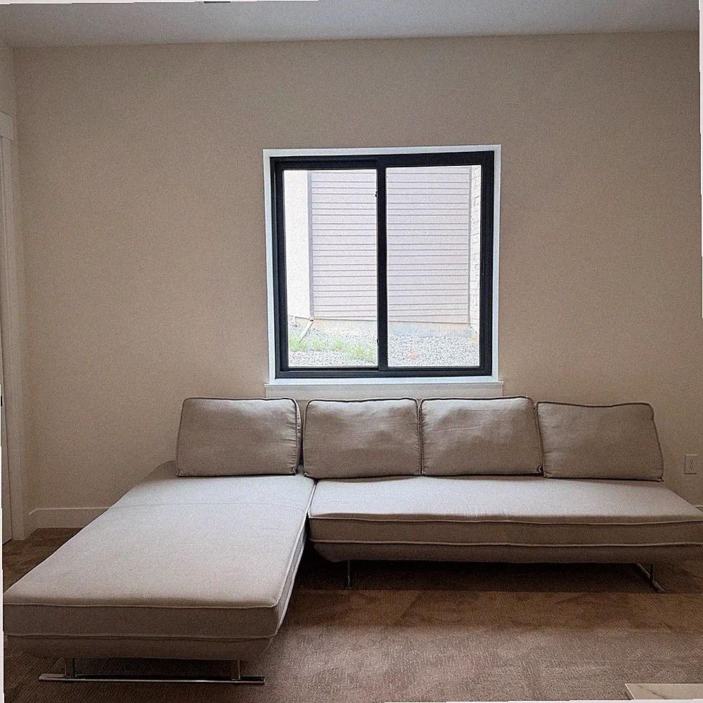 Beige Sectional Sofa Left Chaise, Polyester, Mid-Century Modern Track Arm