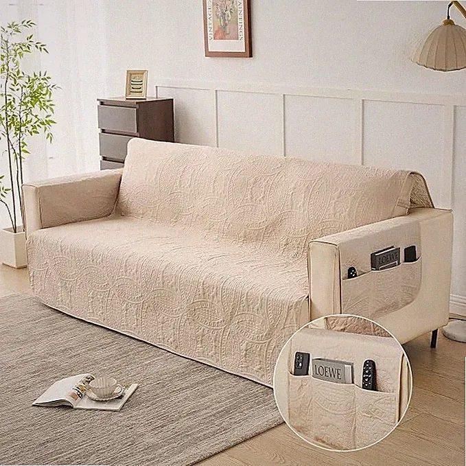 Beige Sofa Cover for Couch 68 Inch Stretch Washable Slipcover Non-Slip