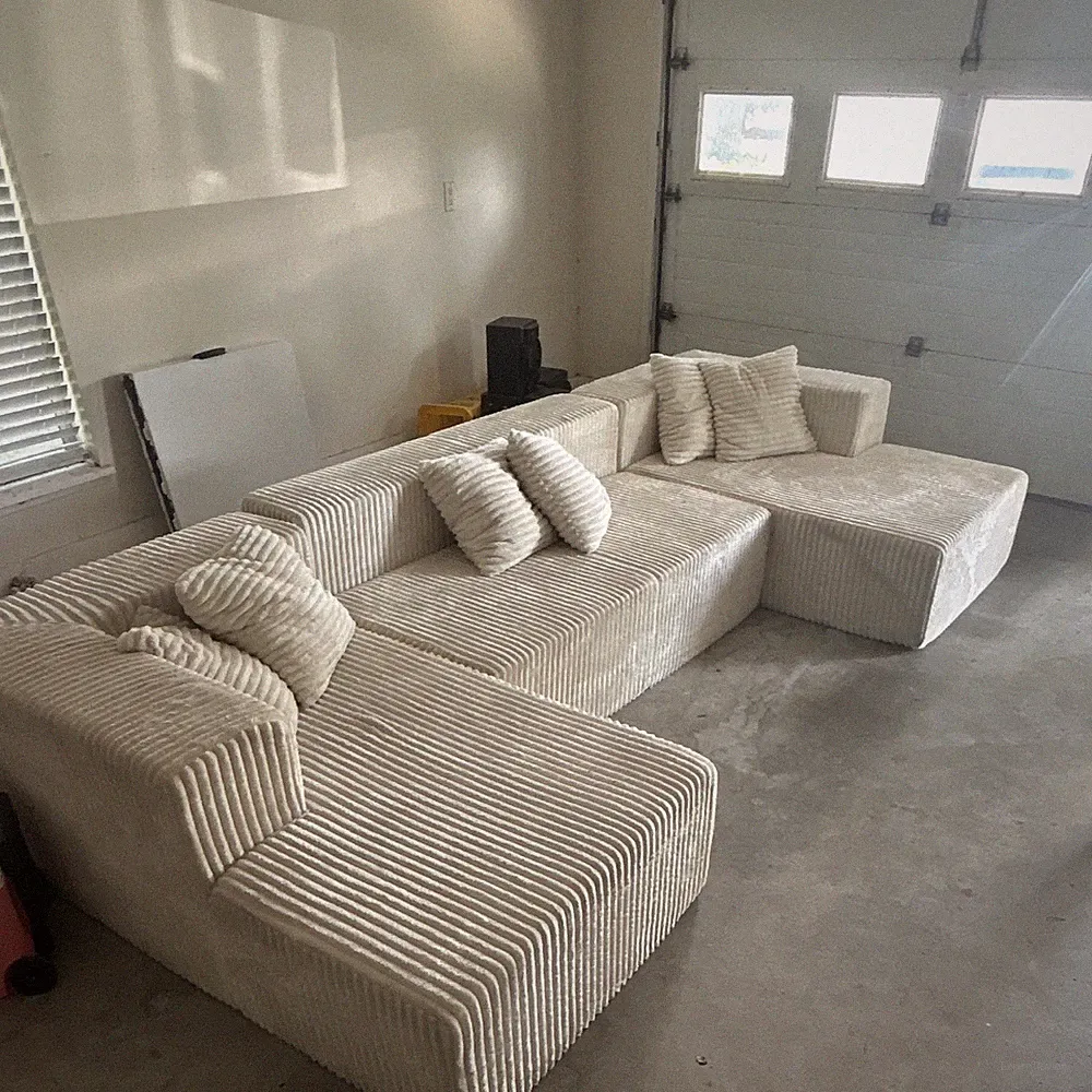 Beige Striped Corduroy Sectional Sofa w/ Cushions 60 x 40 x 15 flexible pricing