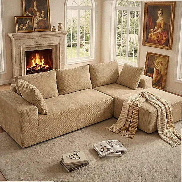 Beige Taupe 108" L-Shaped Cloud Sectional Sofa with Ottoman