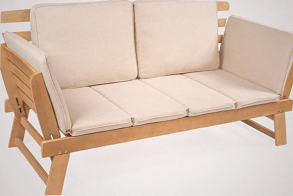 Beige/Teak 2-Seat Scandinavian Folding Outdoor Day Bed Sofa