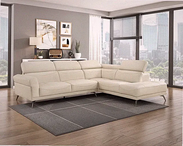 BEIGE TOP GRAIN LEATHER MATCH ADJUSTABLE SOFA SECTIONAL LIVING ROOM FURNITURE