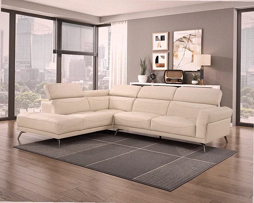 BEIGE TOP GRAIN LEATHER MATCH ADJUSTABLE SOFA SECTIONAL LIVING ROOM FURNITURE