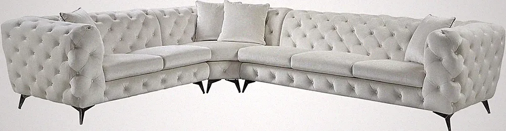 Beige Tufted Sectional Sofa with 4 Pillows - Atronia Fabric Upholstery