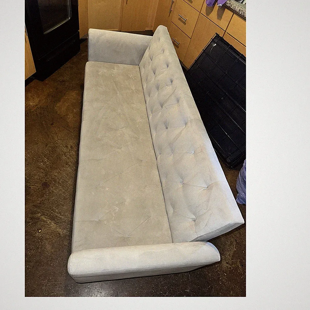 Beige Tufted Suede Convertible Futon Sofa Bed Adjustable 82x44x34 Up to 4