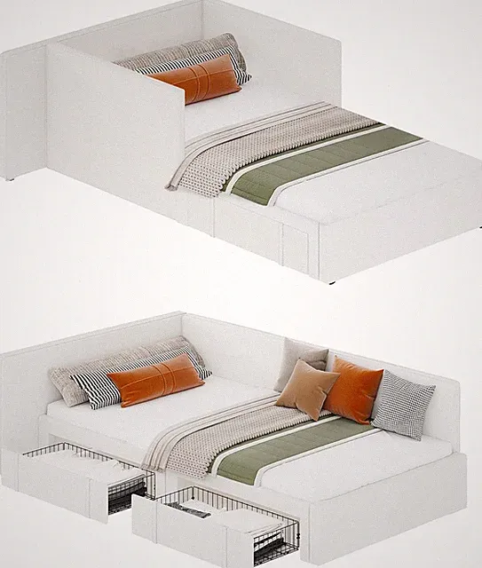 Beige Twin Daybed with Storage Drawers and Velvet Upholstery for Bedroom
