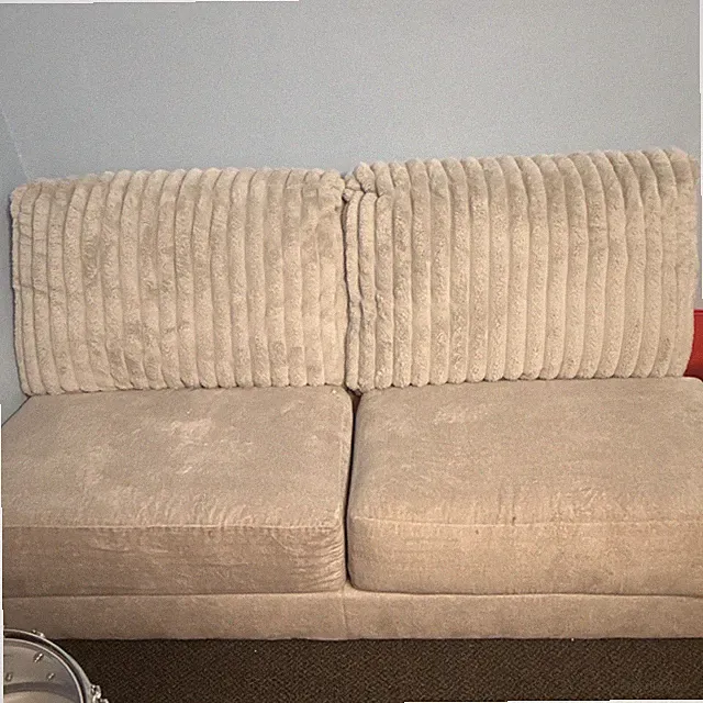 Beige Velvet Sofa Couch, Ribbed Cushion Back, Removable Cushions, 70in