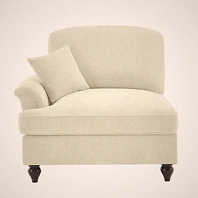 Beige & White Chenille Sofa, L-Shaped Sectional with Removable Skirt, 1-Seat