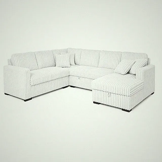 Bela 3pc Sectional Sleeper Sofa Set with Chaise- Mist Gray Corduroy- USB