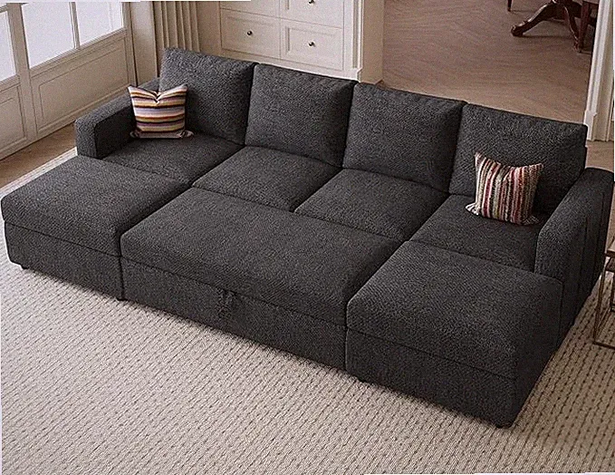 Belffin U-shaped sectional sofa sleeper bed with storage Grey