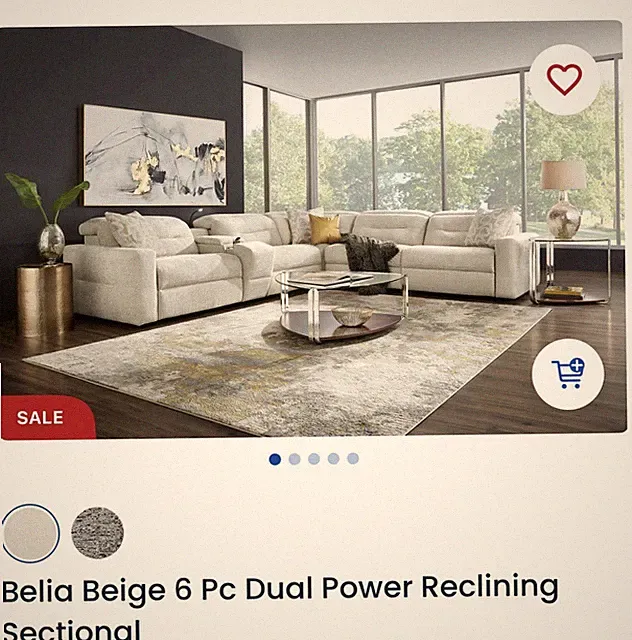 Belia Beige 6-Pc Dual Power Reclining Sectional, 5-Seat 147.5x132.5