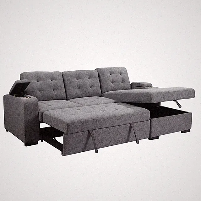 Belmont 96" Dark Gray Fabric Tufted Sleeper Sectional with Storage