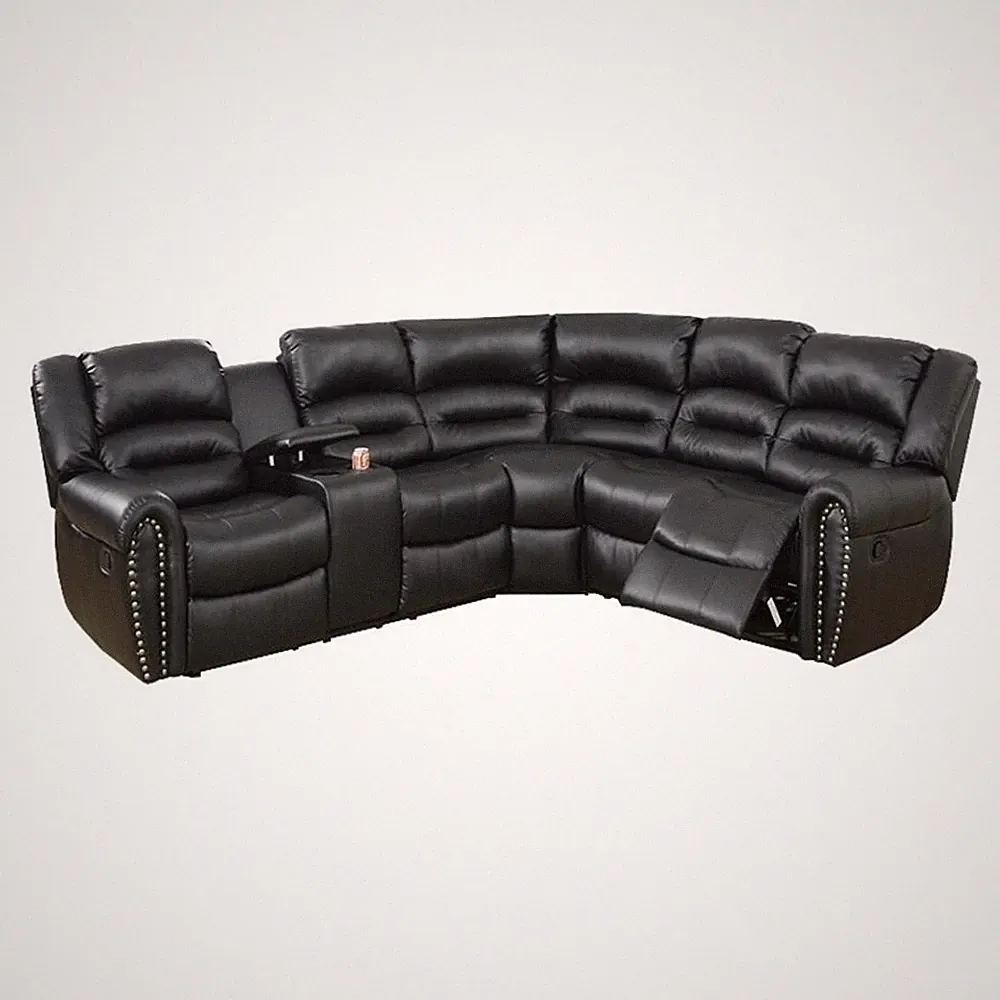 Benjara 3 PC Bonded Leather Upholstered Reclining Sectional with Console- Black