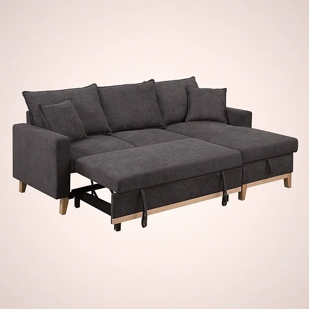 Benjara 84" Reversible Sleeper Sectional Sofa with Storage Chaise- Modern- Gray
