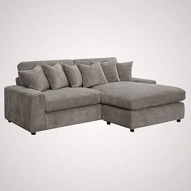 Benjara 84" Sectional Sofa- 6 Pillows- L Shape- Corduroy Upholstery- Gray