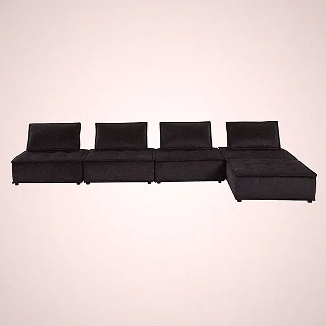 Benjara Alaya 5pc Modular Sofa and Loveseat Set- Tufted Black Velvet Upholstery