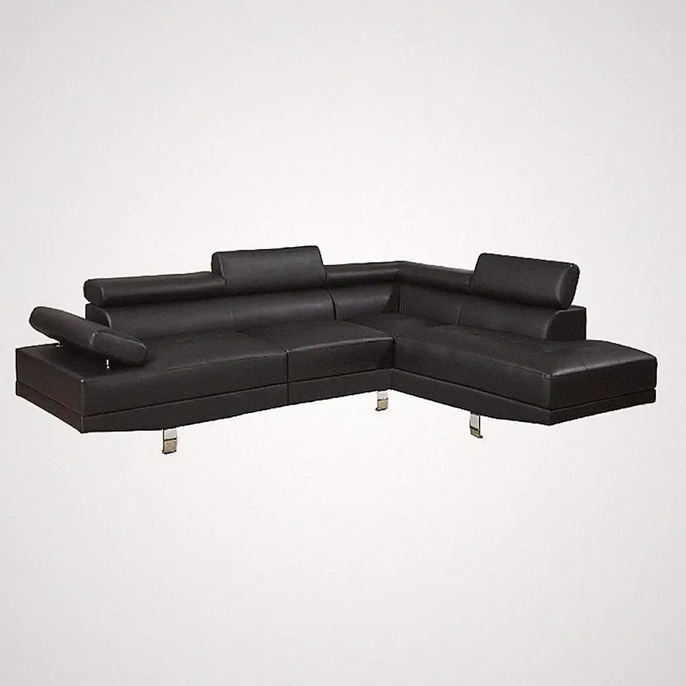 Benjara Cree 2 PC Modern Sectional Sofa with Chaise- Adjustable Headrests- Black
