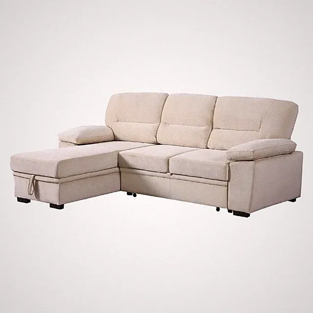 Benjara Exie 98" 2 Piece Sectional Sofa- Pull Out Bed- Storage- Beige Velvet