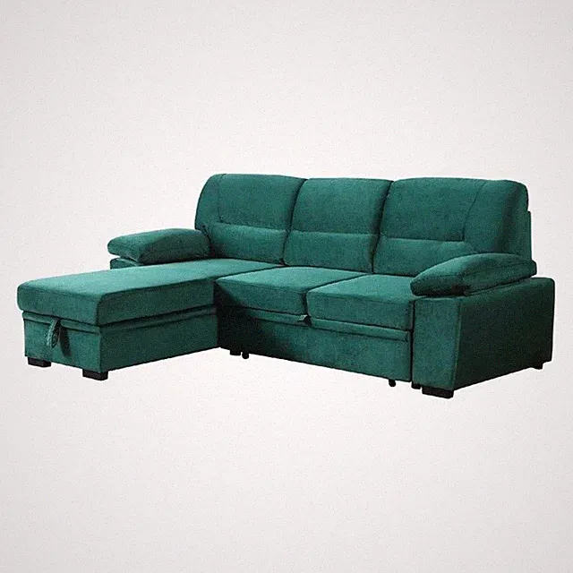 Benjara Exie 98" 2 Piece Sectional Sofa- Pull Out Bed- Storage- Green Velvet
