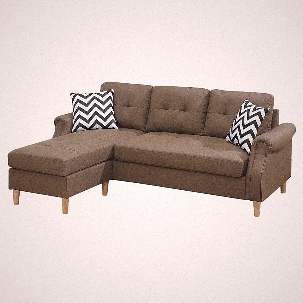 Benjara Fabric 2 Piece Sectional Sofa with Round Tapered Legs- Brown