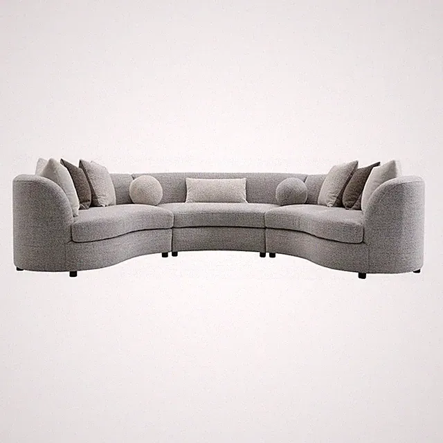Benjara Kei 3pc Sectional Sofa- 9 Pillows- Curved Frame- Gray Boucle Fabric