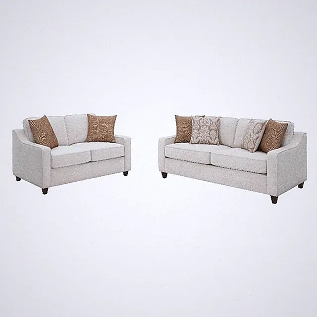 Benjara Kristy 2pc Modern Sofa Set- Sloped Track Arms- Beige Chenille