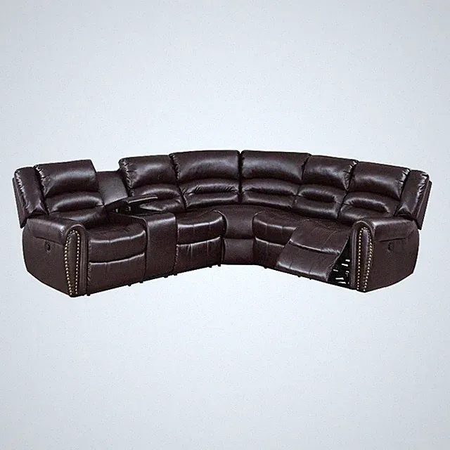 Benjara Qox Power Reclining Sectional Sofa Set- USB Port- Bonded Leather- Brown