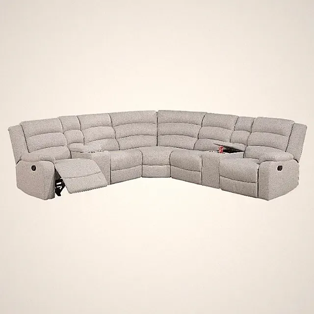 Benjara Rexy L Shape Sofa- 3pc Manual Reclining Sectional- Clean White Burlap