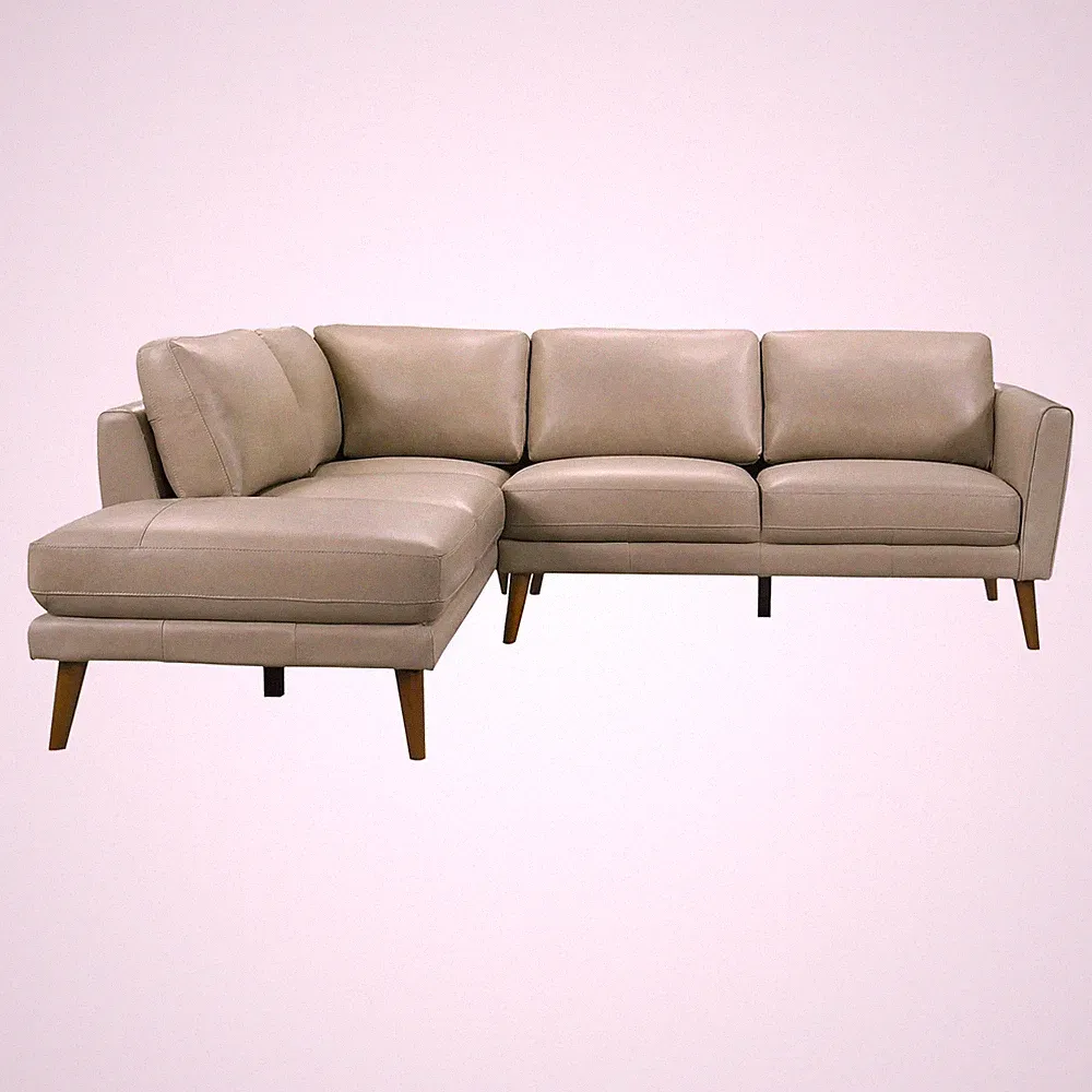 Benson Beige Leather Sectional Sofa Left Facing Chaise