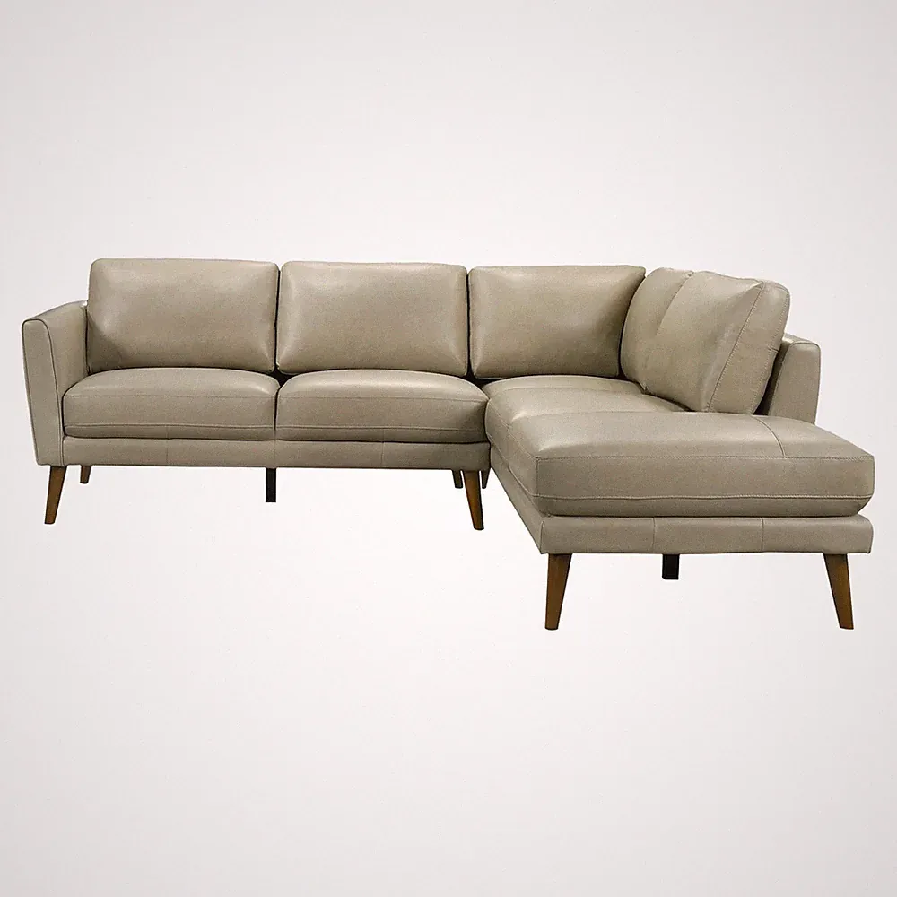 Benson Beige Leather Sectional Sofa Right Facing Chaise