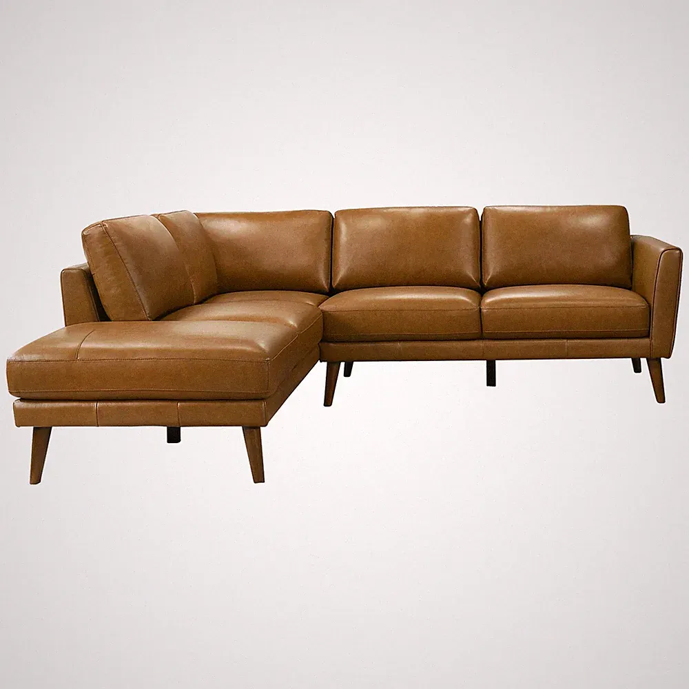 Benson Tan Leather Sectional Sofa Left Facing Chaise