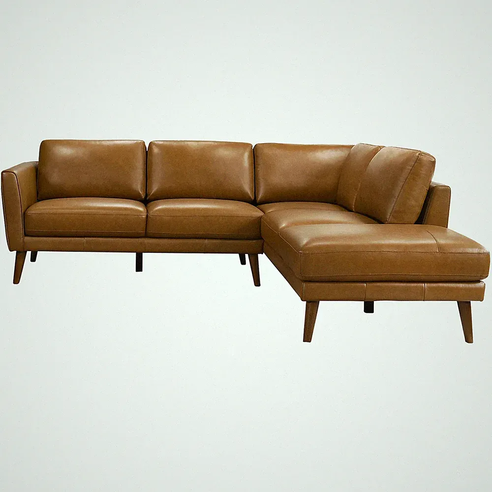 Benson Tan Leather Sectional Sofa Right Facing Chaise