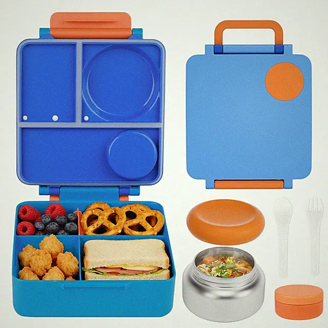 Bento Lunch Box Set with Thermos Food Jar, 4 Section Lunch Container, Sauce Cup