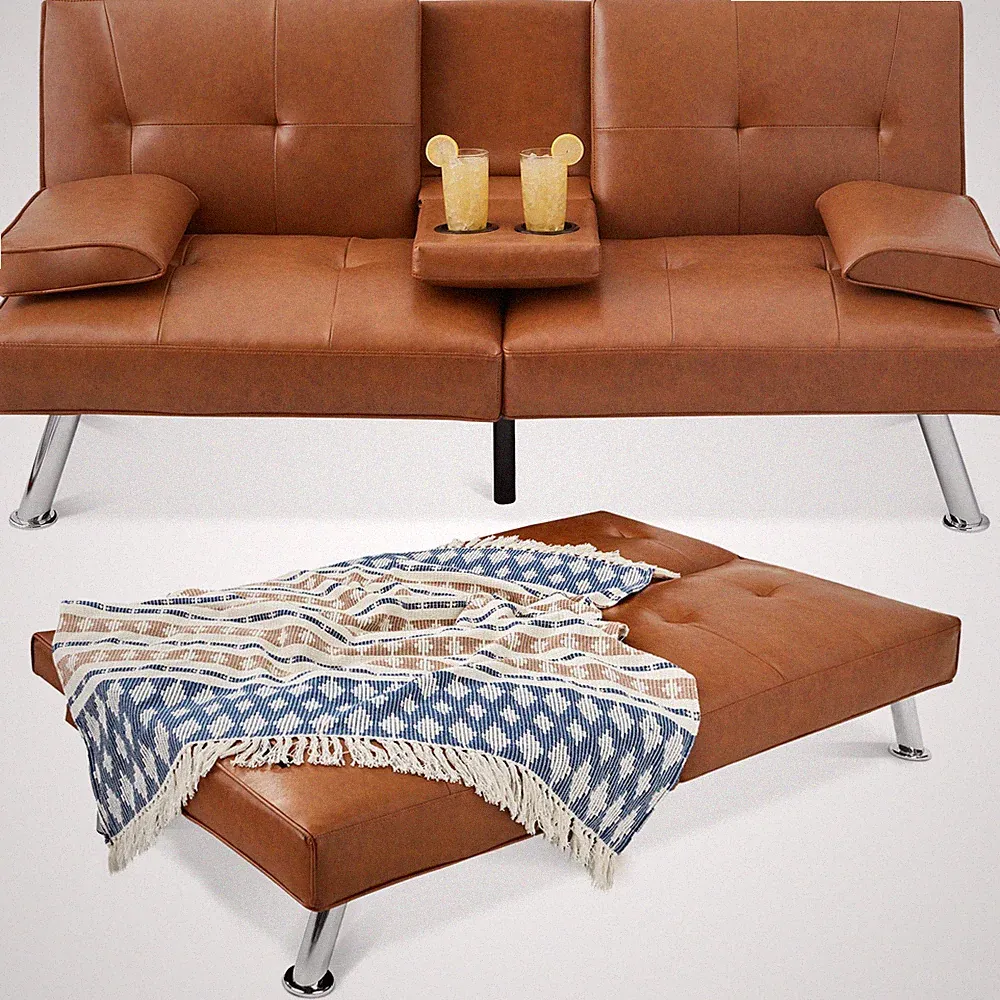 Best Choice Products Faux Leather Upholstered Convertible Sofa Bed Futon 2