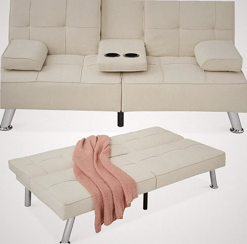 Best Choice Products Linen Modern Folding Futon,Reclining Sofa Bed for Apartment