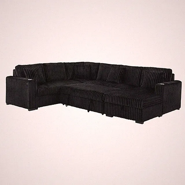Best Quality Furniture 3 Piece Sectional w Pullout Bed in Black Corduroy Velvet