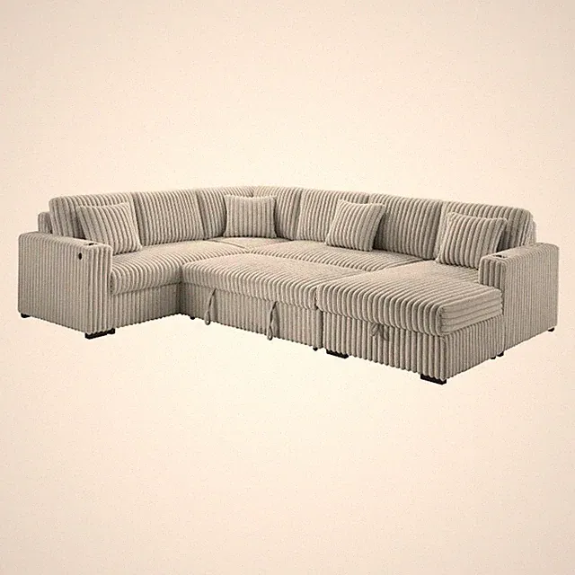 Best Quality Furniture 3pc Sectional w Pullout Bed in Light Gray Corduroy Velvet